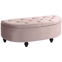 Semi-circle Storage Ottoman Bench Tufted Upholstered Accent Footrest