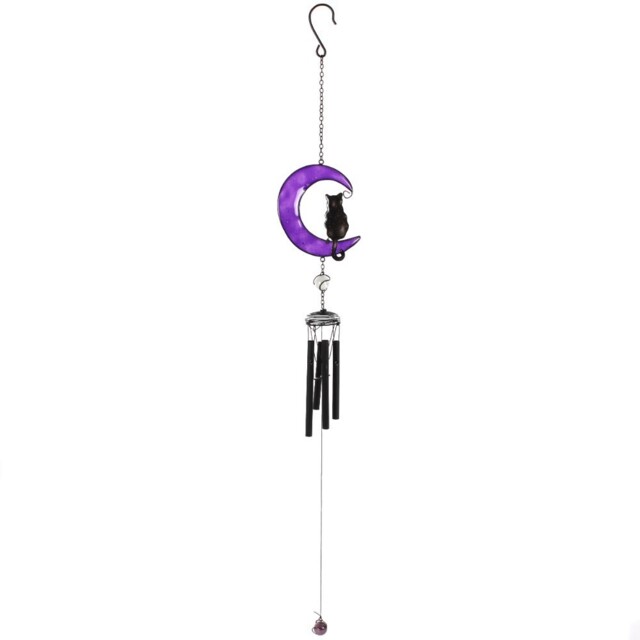 Black Cat Metal Resin Windchime Purple Moon Gothic Wind Chime