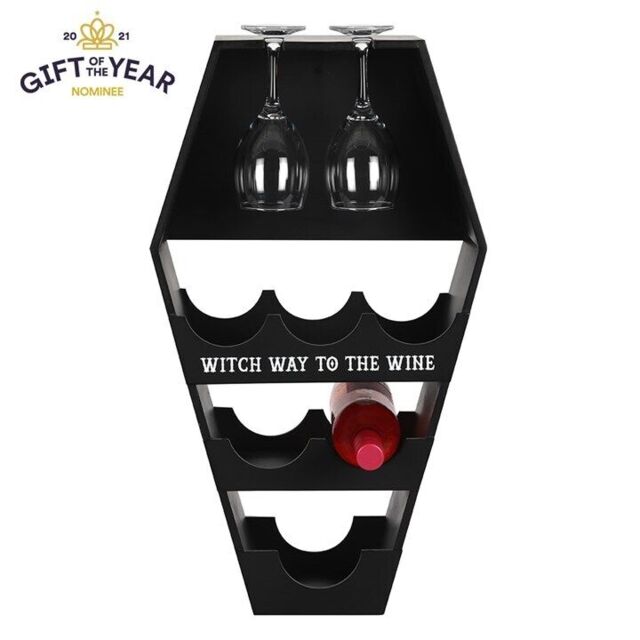 'witch Way To The Wine' Gothic Coffin Wine Shelf / Rack, Fun Novelty
