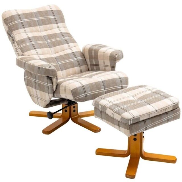Recliner Chair And Footstool Linen-touch Fabric Wooden Base