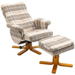 Recliner Chair And Footstool Linen-touch Fabric Wooden Base