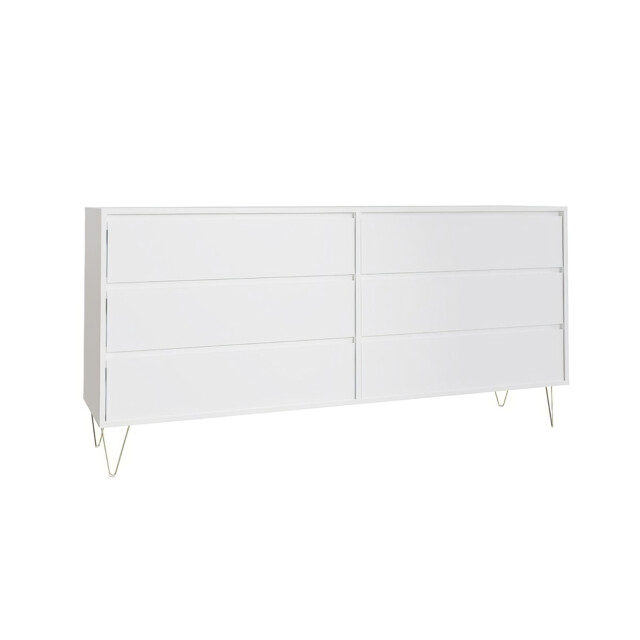 Wide 6 Drawer Chest Of Drawers White Modern Bedroom Storage Unit Gold