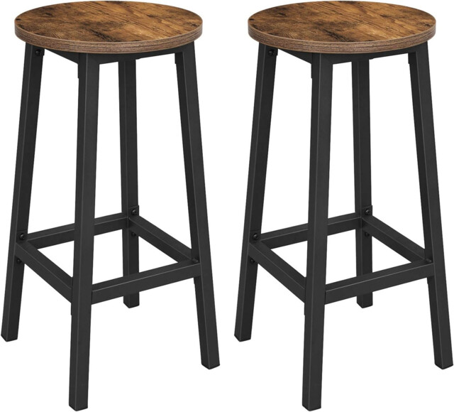 Vasagle Bar Stool Set Of 2 Round Chair High Kitchen Seat Steel Frame