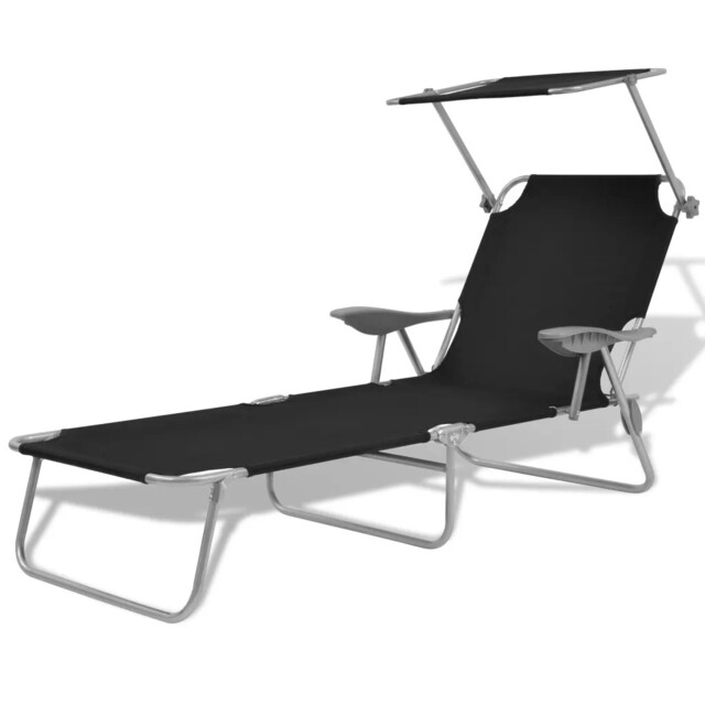 Sun Lounger With Canopy Steel Black Vidaxl