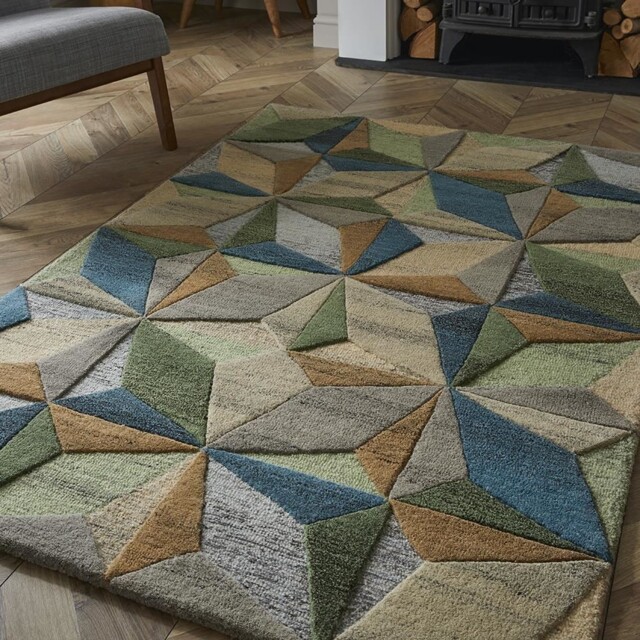 120x170cm Embossed Geo Wool Rug Modern Luxury Living Room Bedroom