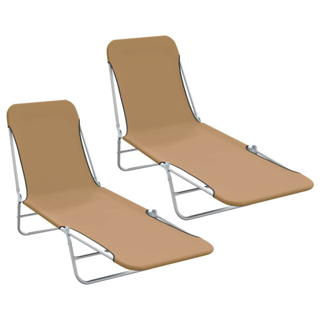 Sunlounger Set-of-two Taupe 56x182cm Powder-coated Steel 600d Oxford