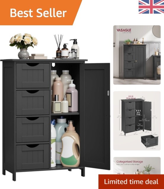 Freestanding Bathroom Cabinet With 4 Drawers, 1 Door & Tilt Protection