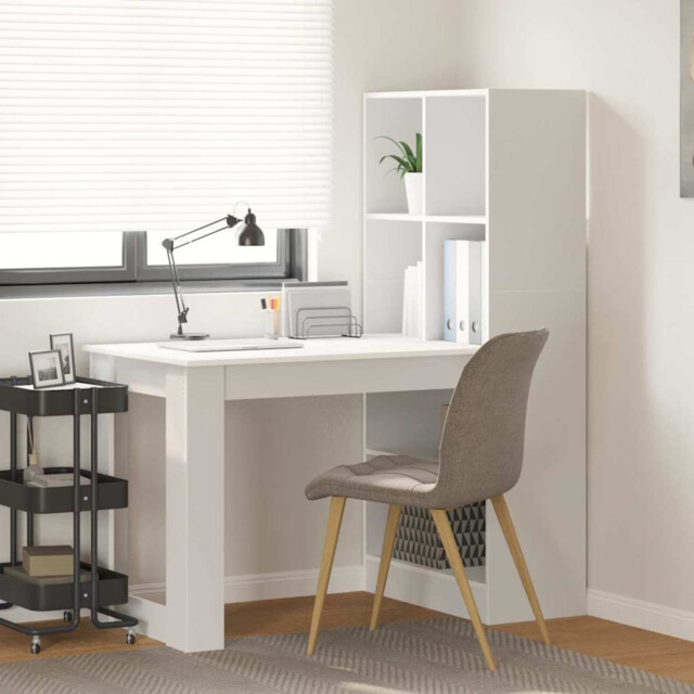 Writing Desk White 122x67x145cm Engineered Wood 2 Shelves Modern