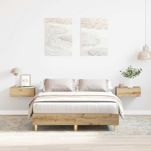 Bed Frame Artisan Oak 135x190 Cm Engineered Wood Slatted Minimalist