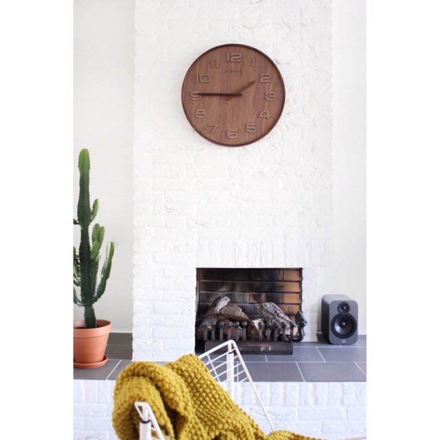 Large Wall Clock 53cm In Brown Wood With Raised Numbers By Nextime