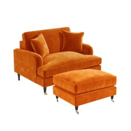 Orange Velvet Love Seat And Footstool - Payton Bun/pay016/84472