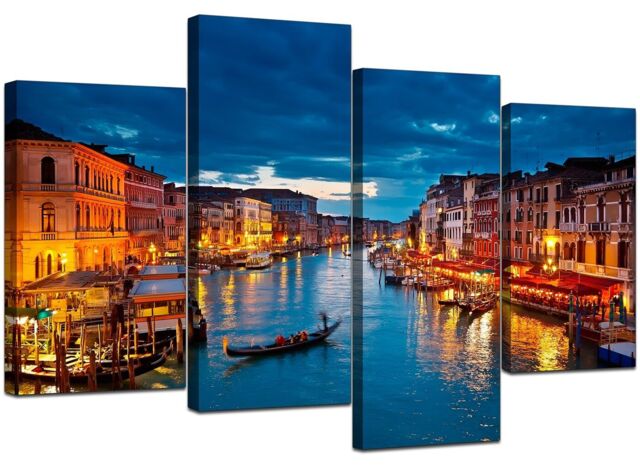 Large Blue Venice Italy Canvas Wall Art Pictures Set Xl 130cm - 4068