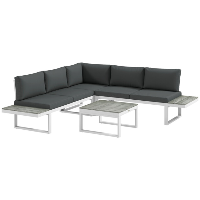 Outsunny 4pc Garden Sofa Set White 5‑level Recline Corner Outdoor