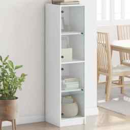 Highboard With Glass Doors White 35x37x142 Cm Vidaxl