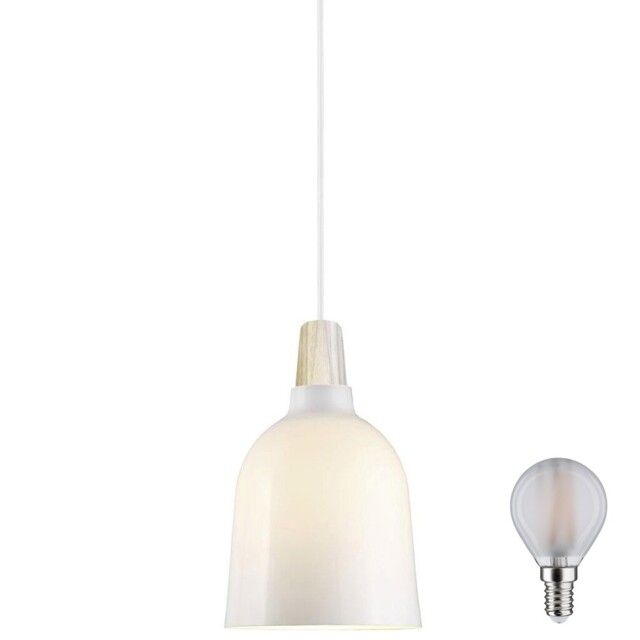 Nordlux Karma Nordic Led Pendant Light 14 Opal White Wood Ø14cm 5w=40w