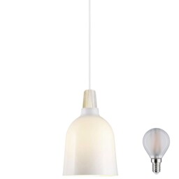 Nordlux Karma Nordic Led Pendant Light 14 Opal White Wood Ø14cm 5w=40w