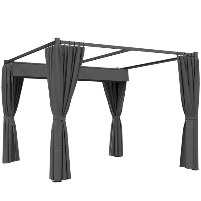 Outsunny 3 X 3(m) Pergola With Retractable Roof And Curtains, Charcoal