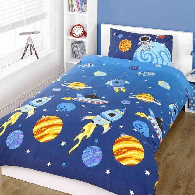 Space Rockets Planets Single Double Junior Duvet Cover Kids Boys