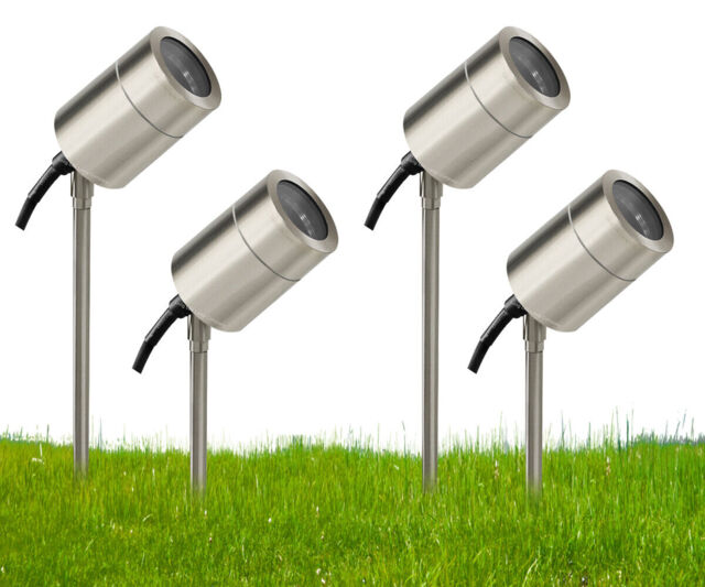 4 X Stainless Steel Garden Ground Spike Light Adjustable Outdoor Spike