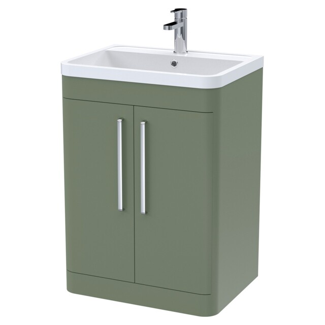 Nuie Parade Satin Green 600mm 2 Door Vanity Unit And Polymarble Basin