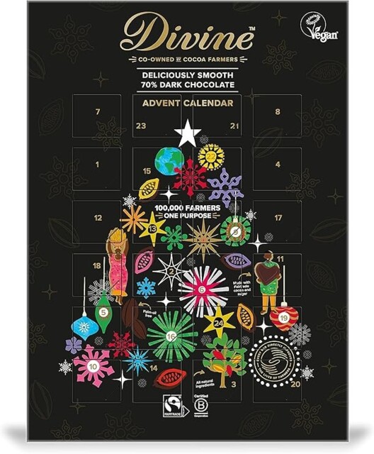 Divine Chocolate Dark 70 Percent Chocolate Advent Calendar, 85