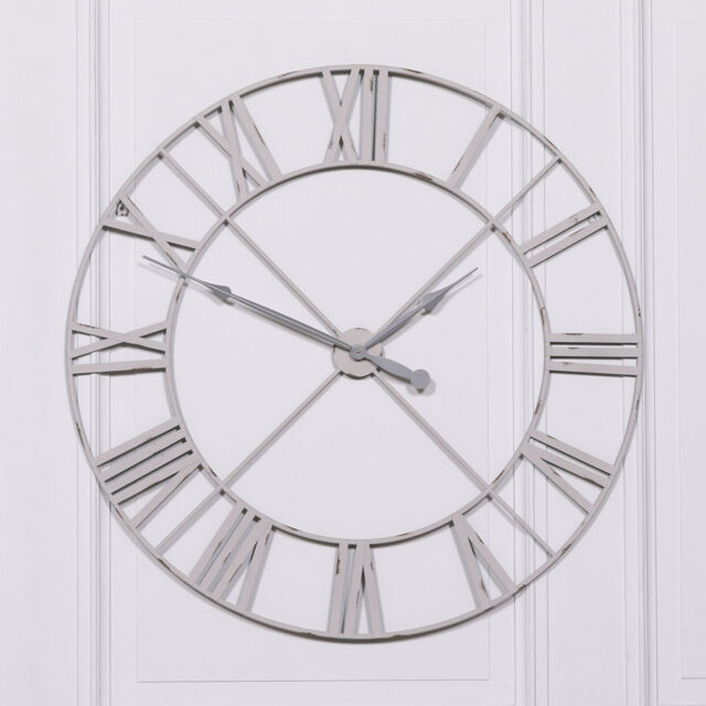 Pale Grey / Off White 110cm Vintage Skeleton Metal Wall Clock Roman