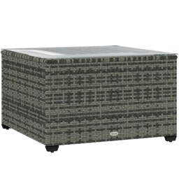 Outdoor Coffee Table With Glass Top, Rattan Side Table, Light Grey