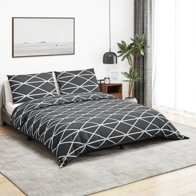 Duvet Cover Set Dark Grey & White 100% Cotton 135x200cm + 80x80cm