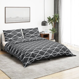 Duvet Cover Set Dark Grey & White 100% Cotton 135x200cm + 80x80cm
