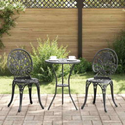 Bistro Set 2-seater Black Aluminium Outdoor Table 53x53x70.5cm Compact