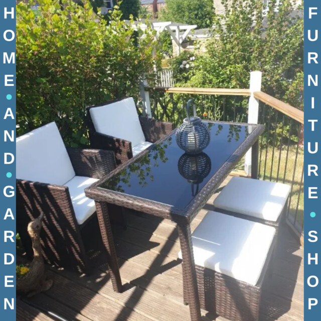 Dining Set 5 Pcs 2-seater Rattan Metal Frame Rectangular Glass Top