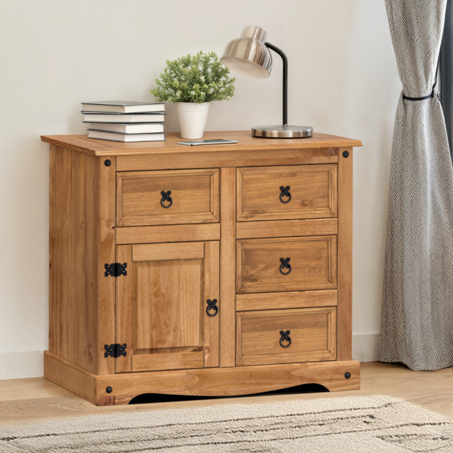 Corona Sideboard 1 Door 4 Drawer Small Cupboard Mexican Solid Wood
