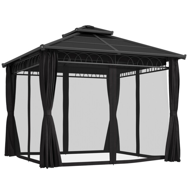 Outsunny 3 X 3 (m) Double roof Hard Top Gazebo W/nettings, Dark Grey