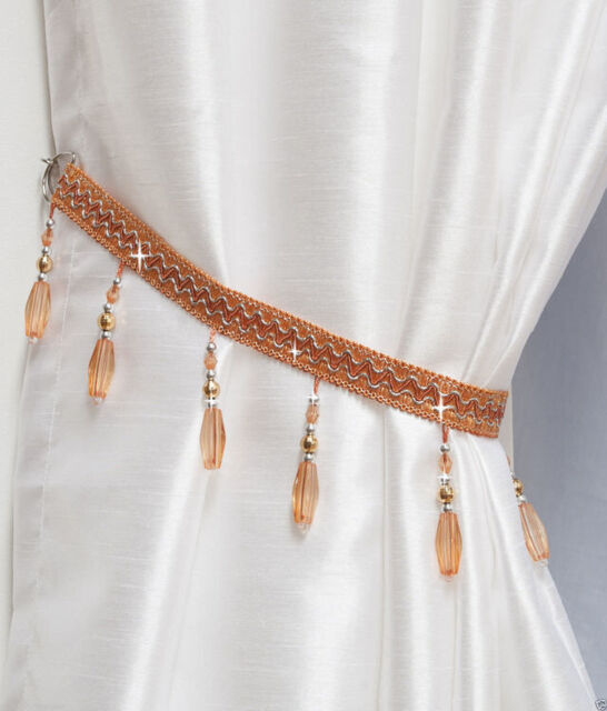 Orange Crystal Beaded Metallic Modern Lightweight Tie Back Single