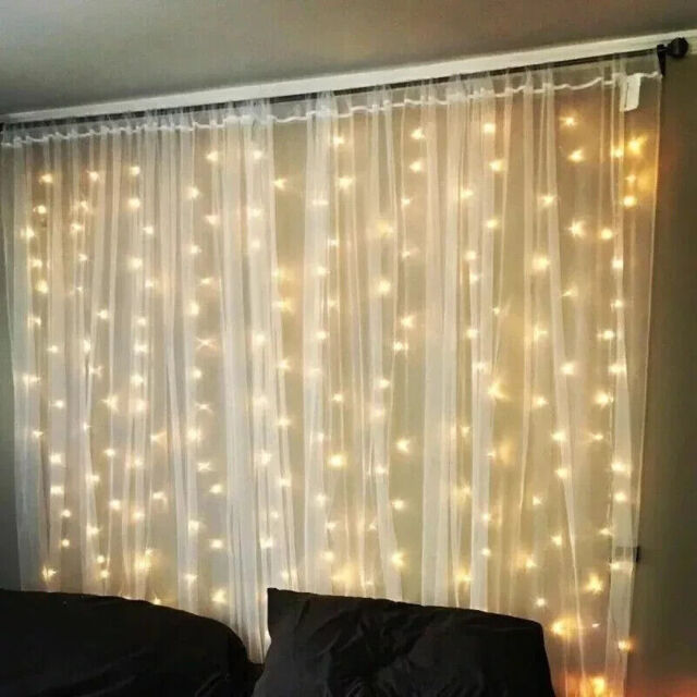 Christmas Curtain String Light Led 300 Warm White Wall Decor Usb