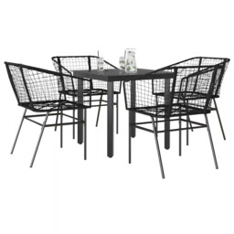 5 Piece Garden Dining Set Black Poly Rattan Glass Vidaxl