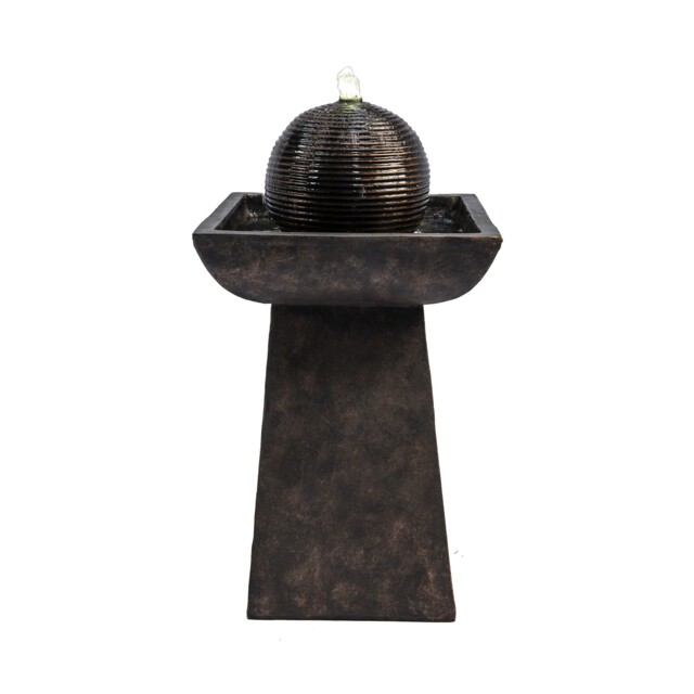 Garden Water Feature Outdoor Led Fountain Orb Pedestal Black Teamson