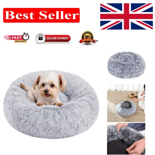 Plush Donut Dog & Cat Bed - Cozy Round Cushion For Small Pets, Grey