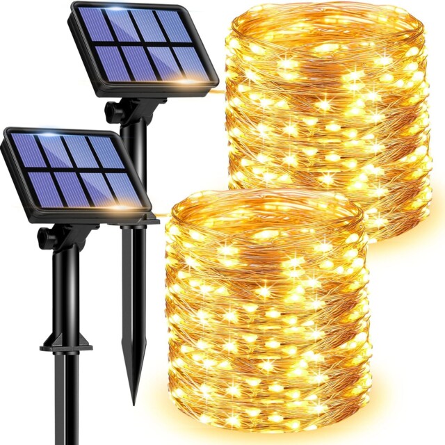Litogo 2 Pack Solar Fairy Lights Outdoor, Total 80ft/24m 2 Pack, Warm