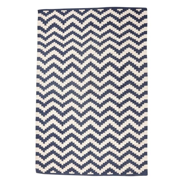Chevron Blue Rug Large Cotton Woven With White Pattern 120x180 Cm By