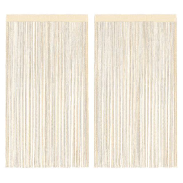 String Curtains 2pcs Cream 140x250cm 100% Polyester Tunnel Top