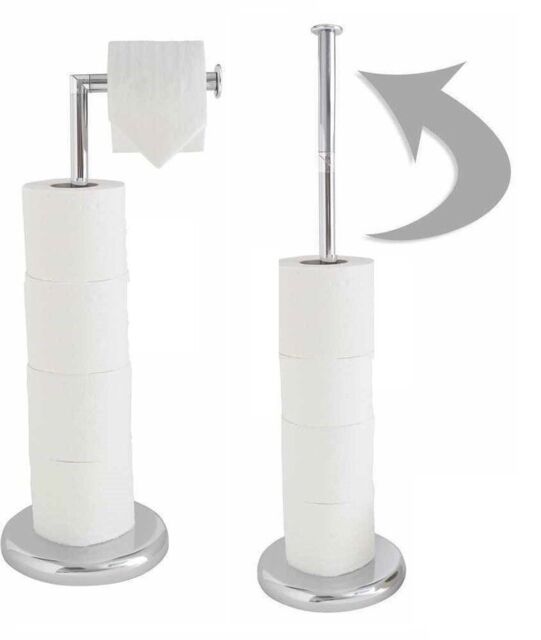 Chrome Free Standing Swivel Toilet Loo Paper Roll Holder With Extra