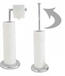 Chrome Free Standing Swivel Toilet Loo Paper Roll Holder With Extra