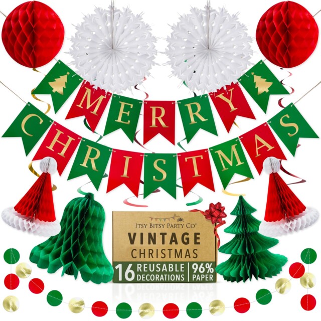 Vintage Reusable Christmas Decoration Pack Banner Honeycomb Room Decor