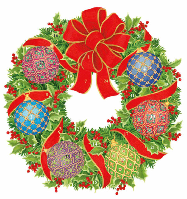 Caspari Imperial Ornament Wreath Die Cut Advent Calendar 35 Cm X 33 Cm