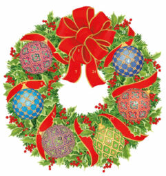Caspari Imperial Ornament Wreath Die Cut Advent Calendar 35 Cm X 33 Cm