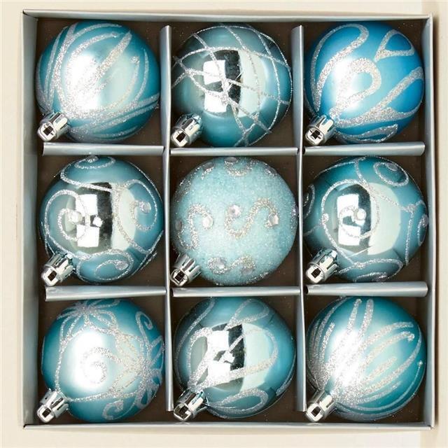 Premier Decorations Pack Of 9 X 60 Mm Christmas Tree Baubles - Ice