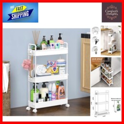 Versatile Slim Rolling Storage Trolley Kitchen Bathroom Rack 3 Tier