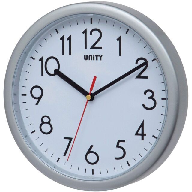 22cm Silent Sweep Wall Clock In Silver By Unity - In Box