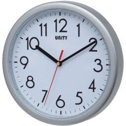 22cm Silent Sweep Wall Clock In Silver By Unity - In Box